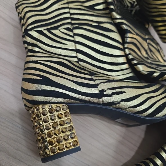 Kurt Geiger Mayfair Over the Knee Metallic Gold Black Zebra Boot 38.5 / 8 - Picture 7 of 7